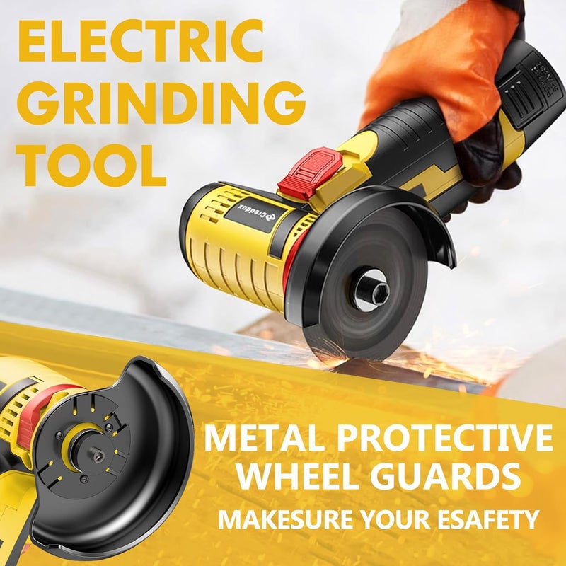 Creddux Cordless Angle Grinder, 3 Inch Mini Angle Grinder Tool With 2pcs 16.8V 2000mAh Batteries and 5 Grinding Wheel,19500rpm Metal Grinders for Cutting, Grinding and Polishing Yellow - Image 4